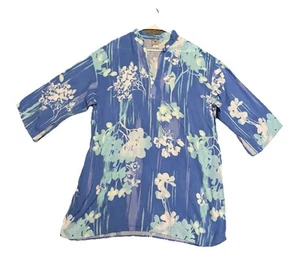 NATORI blau Blumen Boho Chic Tunika Kleid Taschen Frühling Resortwear Urlaub XL - Bild 1 von 13