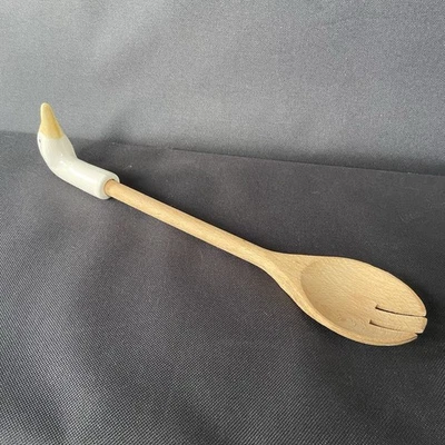 "Cuchara ranurada de madera vintage con mango de pato - 13"" - cabeza de pato de cerámica" Foto 1 de 4