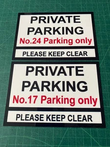 Personalised PRIVATE PARKING Custom Sign Printed Name Number Keep Clear Space - Picture 1 of 9