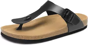 Womens Arch Support Thong Sandals, Leather Flip Flops W/ Cork Footbed, Adjustabl - Picture 1 of 12