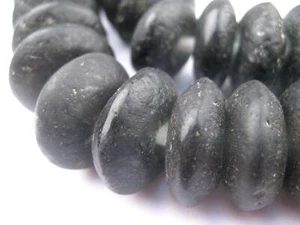 Jumbo Opaque Black Rondelle Recycled Glass Beads 21mm Ghana African Sea Glass - Picture 1 of 1
