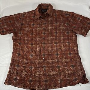 Murano Silk Shirt Large Short Sleeve Collar Geometric Aztec Lightweight