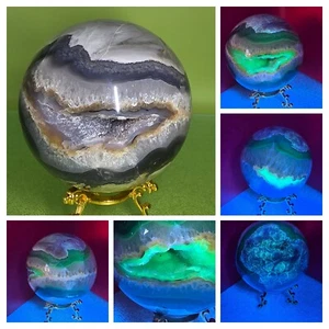 Natürliche UV fluoreszierende Druzy Vulkan Achat Kristall Kugel Quarz Heilung 2+ Pfund - Bild 1 von 12