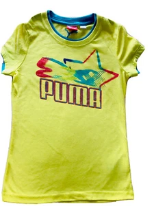New Puma Girl's L Neon Yellow Short Sleeve T-Shirt with  Puma Logo on Front - Picture 1 of 5