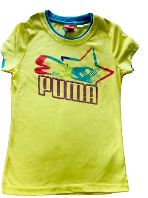  NEW Puma Girl's S Neon Yellow Short Sleeve T-Shirt with  Puma Logo on Front - Image 1 of 4