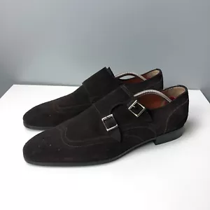 Santoni Men Dress Shoes Brown Brogue Suede Monk Doublestrap Size F 10 - Bild 1 von 13