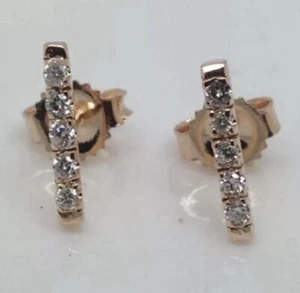 Vertical Bar Studs Earrings Natural Diamond Accent in 14 K Rose Gold Si G 1.3 M - Picture 1 of 4
