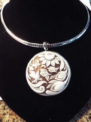 Juego de colgante Sardonyx tallado a mano maestro en plata italiana, firmado Foto 1 de 4