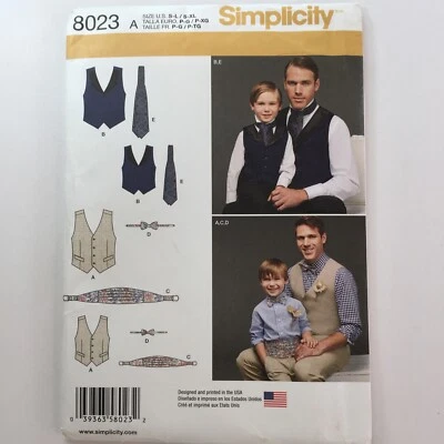 Simplicity 8023 Mens Boys Waistcoats Vest Bow Ties Wedding New Uncut Pattern - Image 1 of 4
