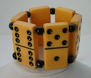 Stunning Vintage Bakelite Catalin Butterscotch Full Size Domino Stretch Bracelet - Picture 1 of 7
