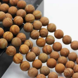 Cuentas redondas mate de jaspe de grano de madera 4 mm 6 mm 8 mm 10 mm 12 mm 15,5" cadena - Imagen 1 de 5