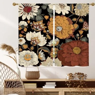  Boho Flower Kitchen Curtains 39 Inch 26"W x 39"L (Pack of 1) A3 - Flower03 - Image 1 of 4