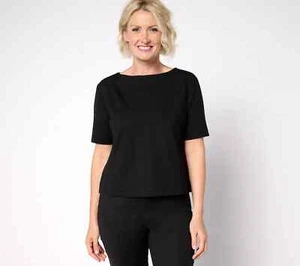 Isaac Mizrahi Live!Sublime Stretch Ponte Elbow Sleeve Boat Neck Top,Larg.A665391 - Picture 1 of 5