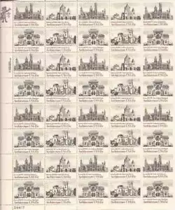 US Stamp - 1980 American Architecture - 40 Stamp Sheet #1838-41 - Picture 1 of 1