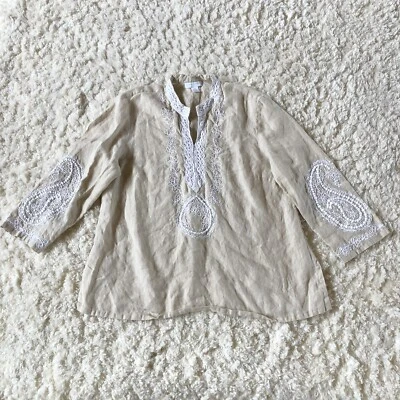 Top Charter Club Lino Lagenlook Bordado Doble Cachemira Manga 3/4 Talla PL Foto 1 de 4