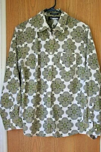 Jones New York Stretch White Black Gold Floral Long Sleeve Button Up Shirt M? - Picture 1 of 7