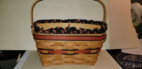 LONGABERGER 1994 BOO BASKET w/PUMPKIN LINER & PLASTIC PROTECTOR & GHOST TIE-ON Cover
