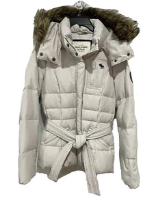 Abercrombie & Fitch Women’s Faux Fur Puffer Jacket Light Gray Size S~New W/O Tag - Picture 1 of 10