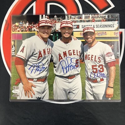 Mike Trout, Albert Pujols, Hector Santiago signed 11x14 ANGELS Autographed Jsa - Image 1 of 4