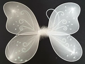 NUEVO Blanco Brillo Red Remolino Hadas Alas Niños Fiesta Elegante Vestido 33x25cm - Imagen 1 de 1