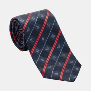 Nintendo Kyoto Excl. Nekado NISHIJIN-ORI Ties Grid-motif Red & Navy Blue Luster - Picture 1 of 13