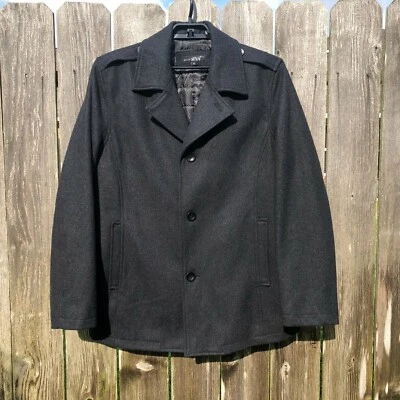 Black Rivet GIII Wool Blend Pea Coat Charcoal Gray Quilted Lining Men's Size XL - Image 1 of 4