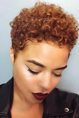 Peluca corta corte pixie afro rizada marrón claro cabello humano encaje frontal para mujer negra Foto 1 de 4
