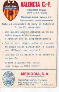 Cuaderno de programación de fútbol 82/83 EC FC Valenicia - Manchester United - Imagen 1 de 1
