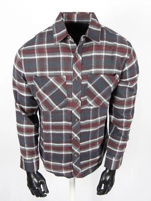 Mens Flannel Plaid Shirt Gray Burgundy Western Button Chest Pockets Long Sleeve - Image 1 of 4