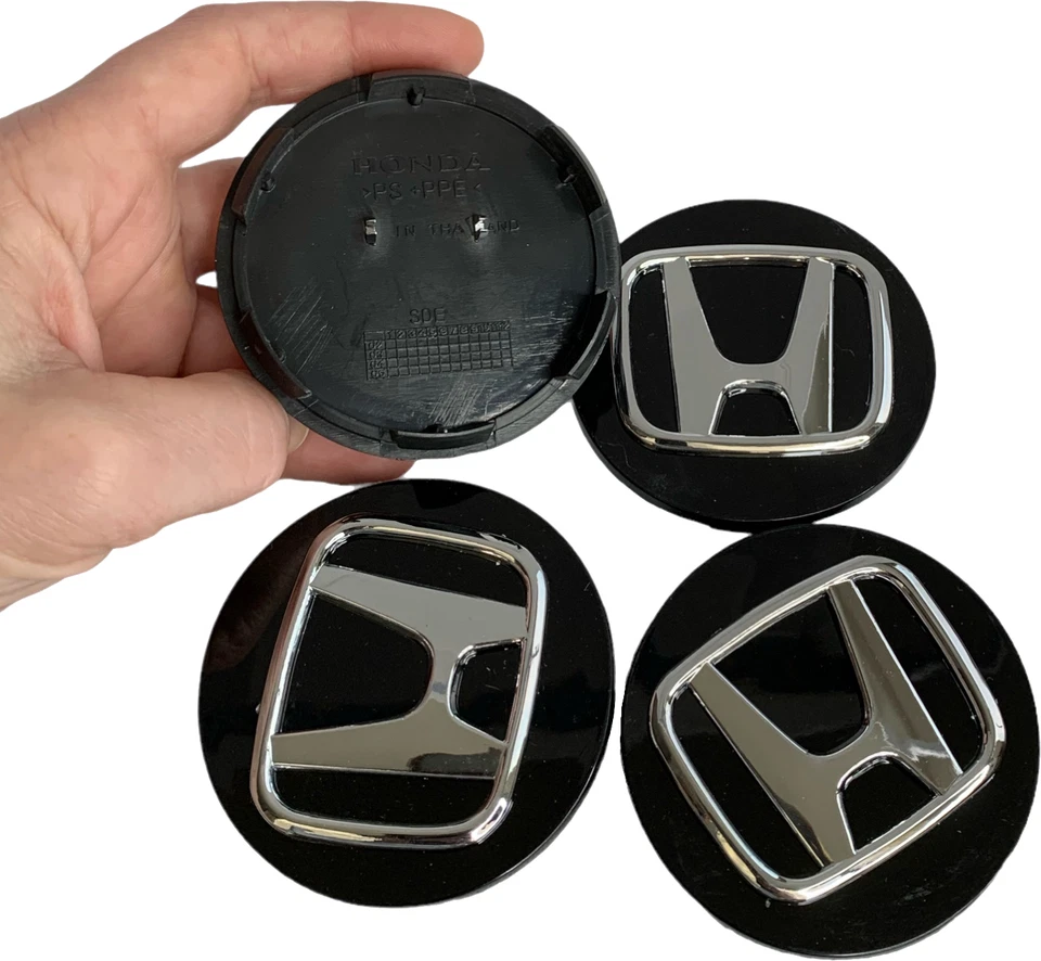 Set of 4PCS Honda  Black Wheel Center Caps Chrome Logo Hubcaps Rim 2.75" (69mm) - Image 1 of 1
