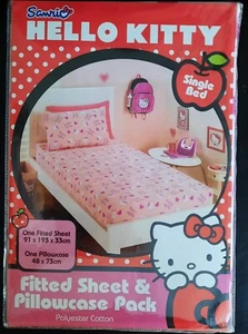 Original Sanrio Hello Kitty Single Bed Fitted Sheet Set NEW IN PACK - Picture 1 of 2