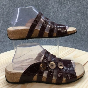 Haflinger Sandals Womens 41 Slide Flats Slip On Burgundy Leather Open Toe Cork - Picture 1 of 17
