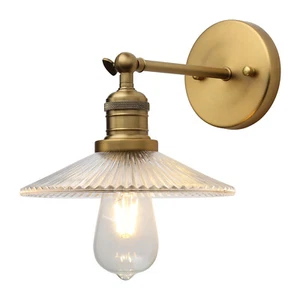 8.2" FUNNEL RIBBED GLASS SHADE RETRO INDUSTRIAL WALL LAMP SCONCE EDISON LIGHT - Picture 1 of 22