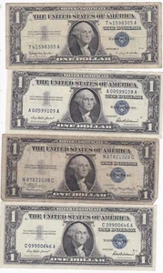 KAPPYSCOINS WC214 ESTATE LOT OF FOUR OLD $1 .00 SILVER CERTIFICATES CIRCS - Picture 1 of 2