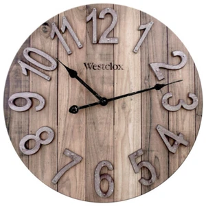 NEW Westclox 38070 15.5" Farmhouse Natural Wood Grain Wall Clock Raised Numbers - Picture 1 of 3