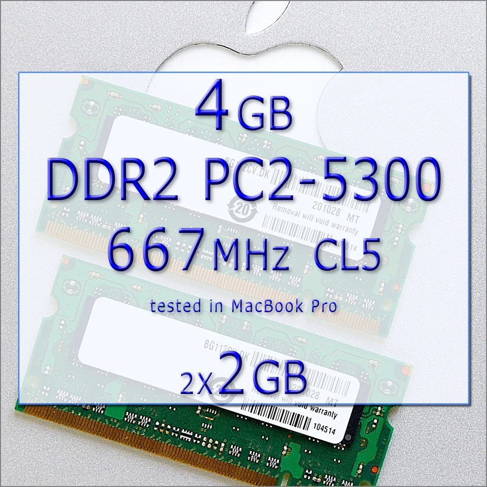 4GB Ram APPLE Mac MacBook/Pro/mini DDR2 667MHz PC2-5300 200 PIN SODIMM 2x2GB - Image 1 of 2