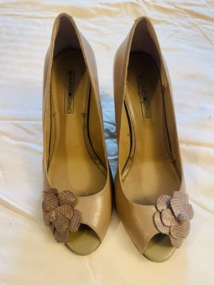 Bandolino Women’s Beige Leather Peep Toe Wedge Heel - Image 1 of 3