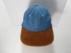 Vintage Jean Denim Hat Blue Cap Suede Bill Leather Strapback Adjustable  EUC - Picture 1 of 6