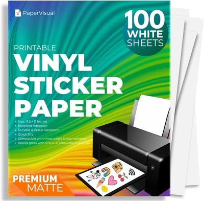 Premium Printable Vinyl Sticker Paper for Inkjet and Laser Printer - 100 Whit... - Image 1 of 4
