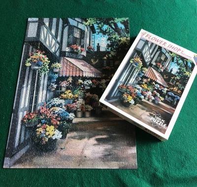 used COMPLETE vtg  1999 White Mountain 1000  jigsaw puzzle FLOWER SHOP lg. box - Image 1 of 4