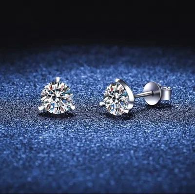 1ct Round Earrings White Gold Diamond Test Pass Lab-Created VVS1/D/Excellent - Image 1 of 2