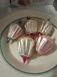 5 antike Quecksilber Glas Laterne Weihnachtsschmuck rot weiß Träne - Bild 1 von 6