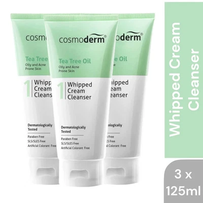 Cosmoderm Tea Tree Oil Whipped Cream Cleanser-Oily & Acne Prone Skin (3 x 125ml) - Image 1 of 4