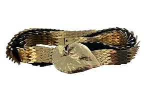 Vintage Gold Stretch Articulated Leaf Buckle Belt XL 1970s Disco Glam - Picture 1 of 6