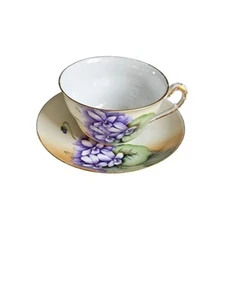 T&V Limoges France Tea Cup And Saucer Porcelain Hand Painted Floral - Picture 1 of 7