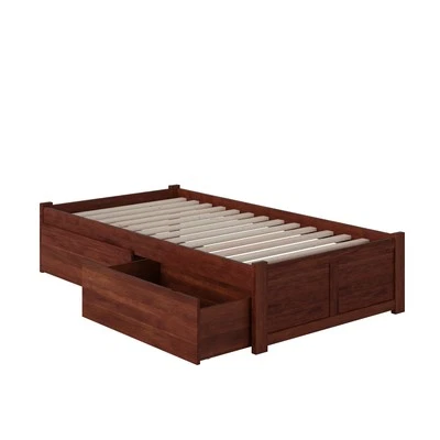 Cama plataforma de madera maciza de almacenamiento AFI Concord Twin XL en nogal Foto 1 de 4