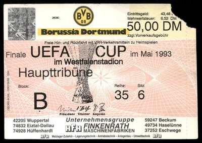 Biglietto 1993 Borussia Dortmund vs Juventus finale Coppa UEFA 38473 - Immagine 1 di 2
