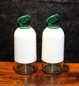 Tupperware Salt & Pepper Shakers Set 4" Vintage White, Clear, and Hunter Green - Picture 1 of 5