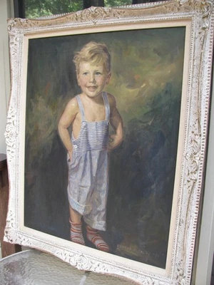 LG enmarcado vintage. Retrato infantil al óleo/artista CA E. Alcalay/1951 en muy buena condición 30"x36" único en su clase Foto 1 de 4