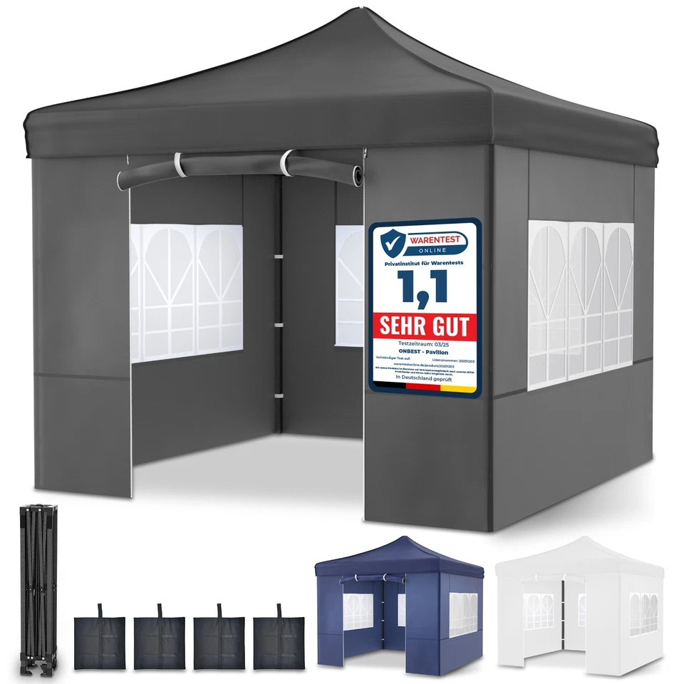 Pavillon Wasserdicht 3x3 m Popup-Design 3 Fenster UV 50+ Fest Garten Falt Zelt - Bild 1 von 1